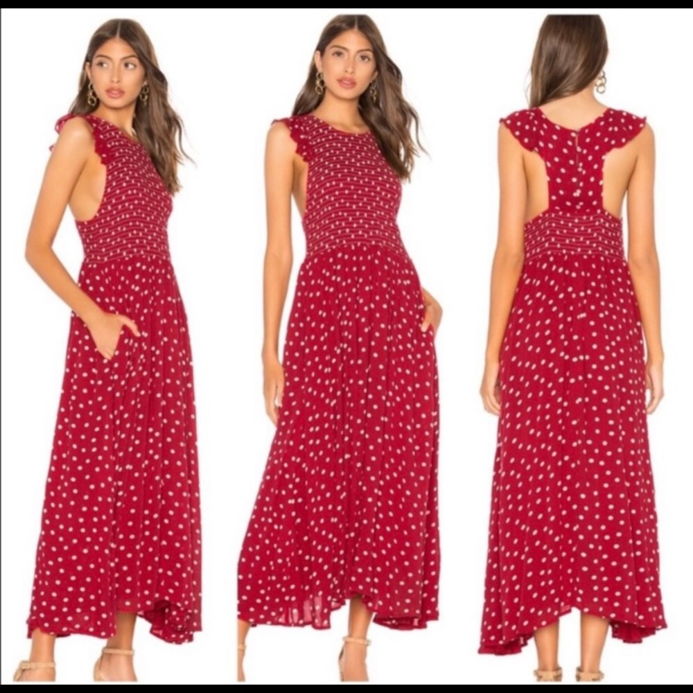 Free People Chambray Butterflies Midi Dress in Red